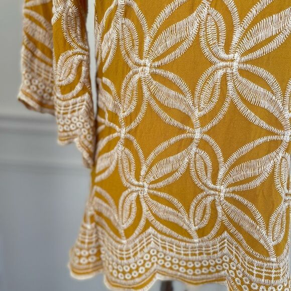 Solitaire Mustard Yellow Embroidered Tunic Southwestern Prairie Top S M - Picture 3 of 8